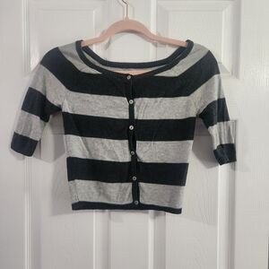 Mossimo Supply Co. Girls Black and Light Gray Striped Button-Back Sweater